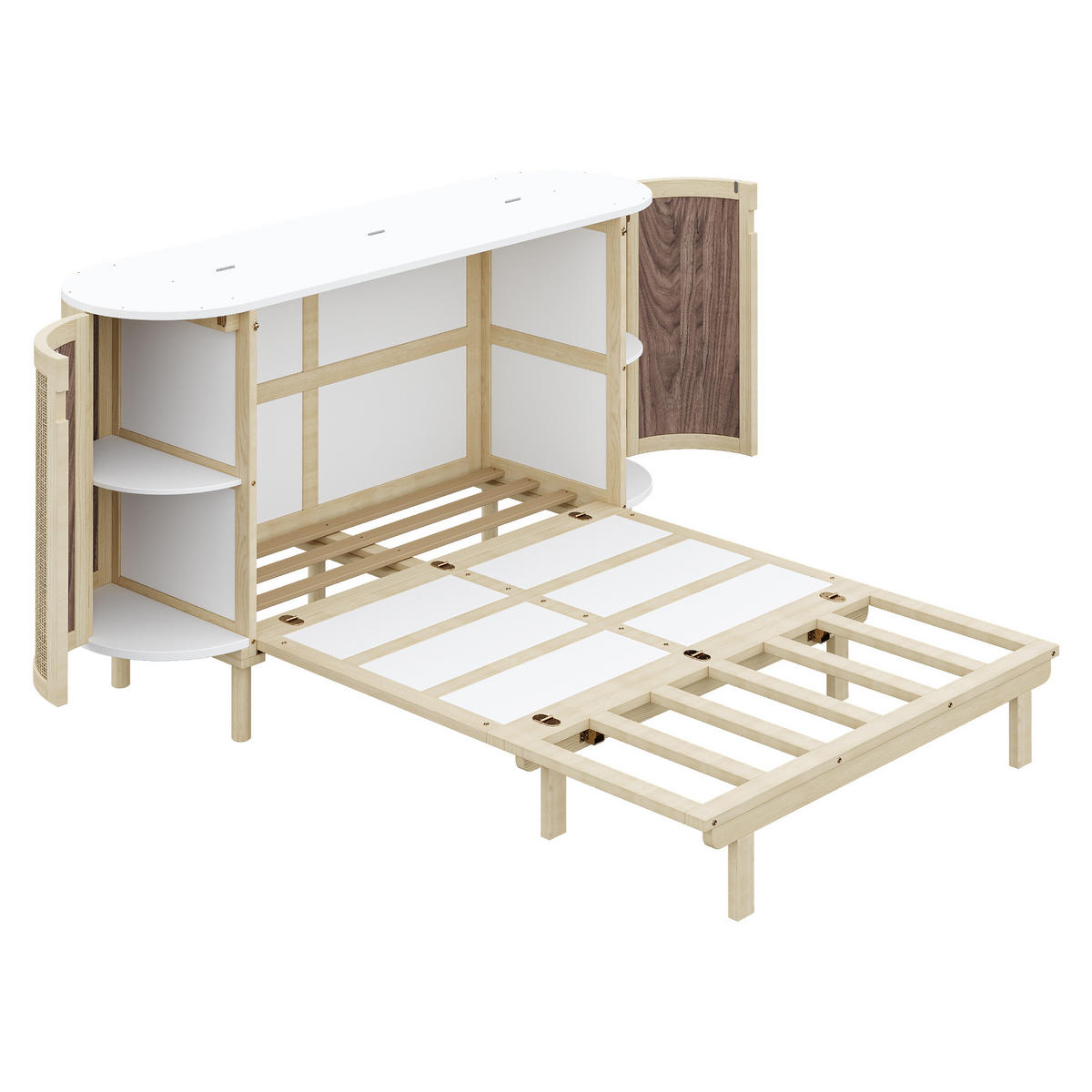 SCHRANKBETT 140/200 cm Holz geflochten mit praktischen Staufächern - Naturfarben, Holzwerkstoff (140/200cm) - OKWISH