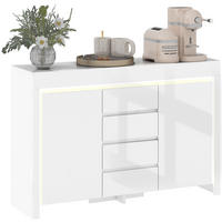 SIDEBOARD Weiß Hochglanz, LED-Beleuchtung, 4 Schubladen, 120/34/80 cm - Weiß Hochglanz, Holz (120/80/34cm) - PANGIVO