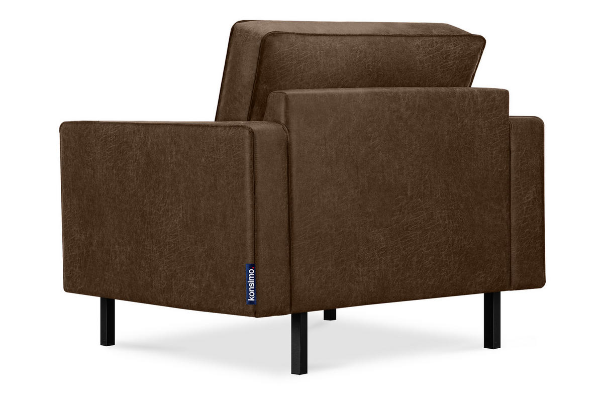 SESSEL INVIA mit Armlehnen auf hohen Metallbeinen vintage, Lederoptik-Stoff, Dunkelbraun - Dunkelbraun/Schwarz, Textil (98/87/98cm) - KONSIMO®