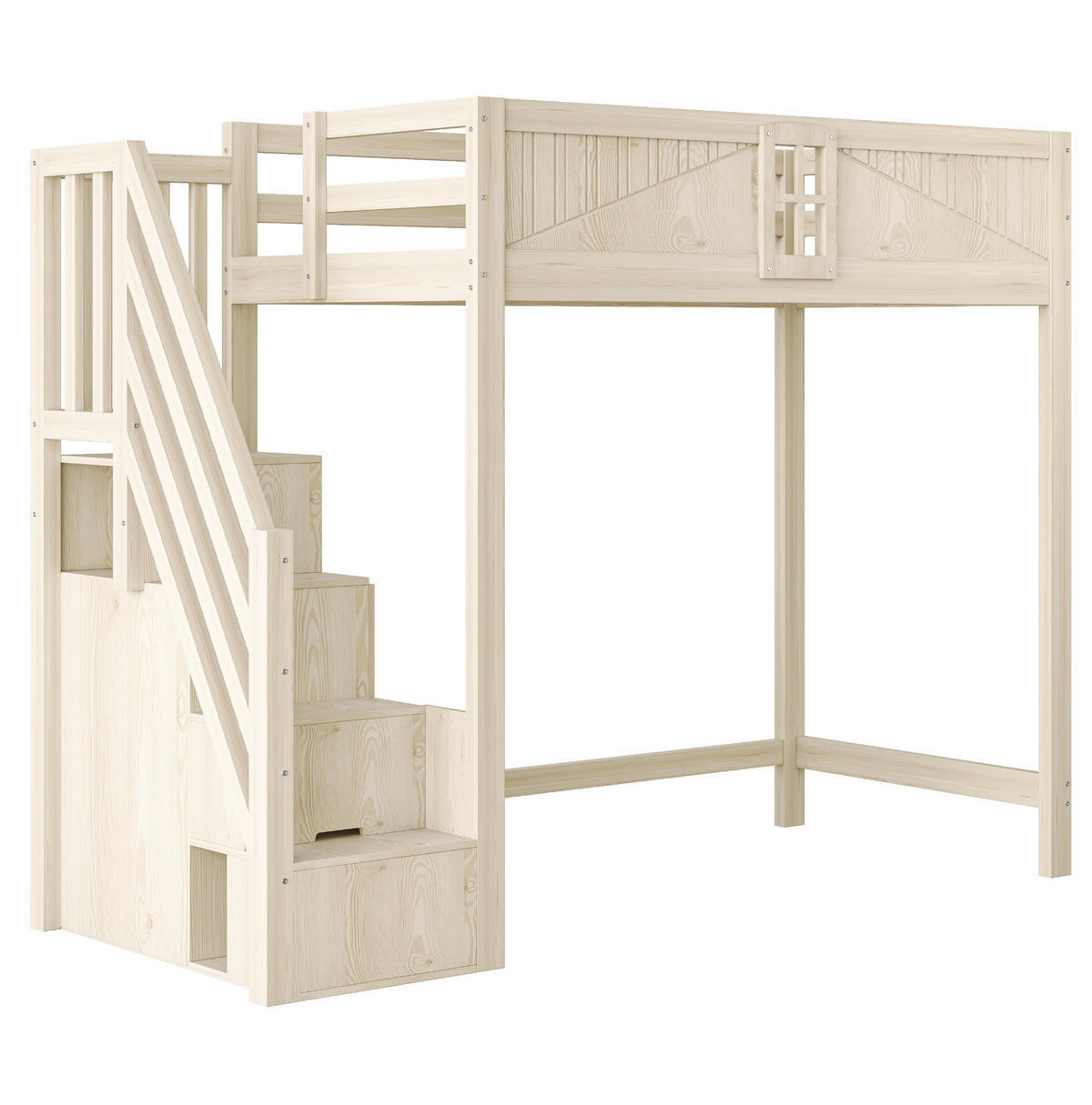 HOCHBETT 90/200 cm aus Massivholz in Naturfarben – mit Leiter, Stauraum und Rausfallschutz - Naturfarben, Holzwerkstoff (90/200cm) - BEAOK