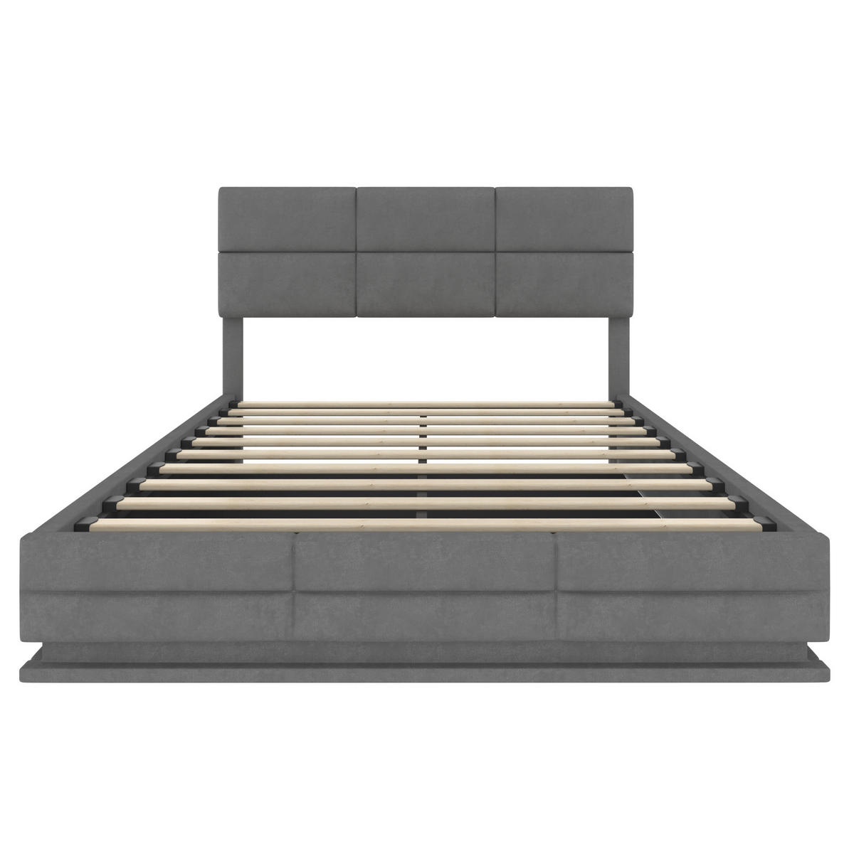 POLSTERBETT 140/200 cm dunkelgrau aus Samt mit LED, USB und Stauraum - Dunkelgrau, Textil (140/200cm) - OKWISH