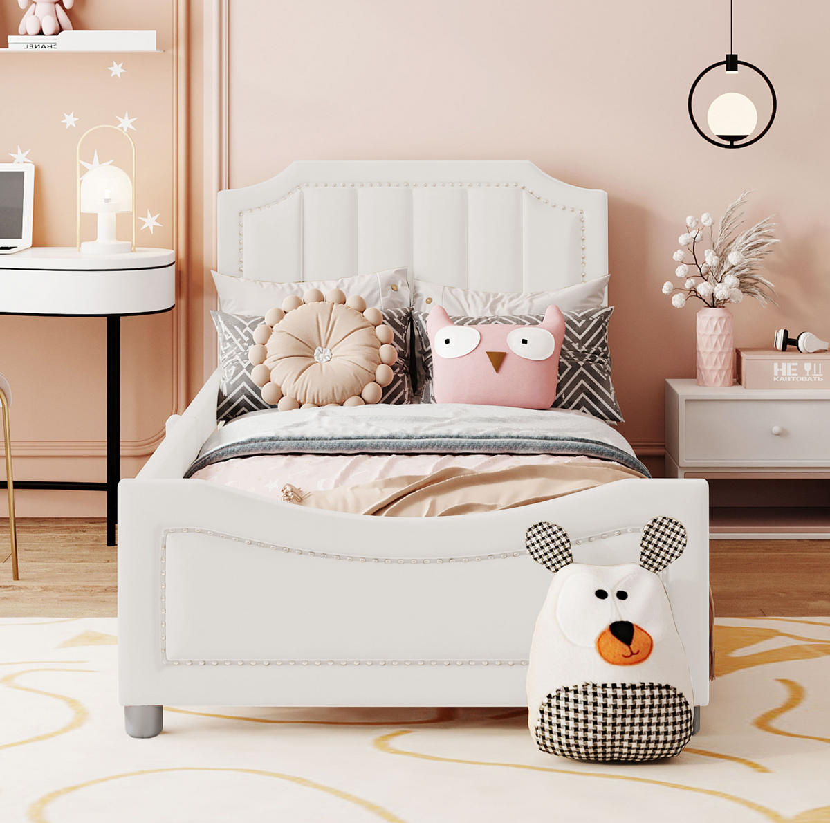 POLSTERBETT 90/200 cm mit Rückenlehne, als Schlafsofa nutzbar und mit Nieten-Details, Beige - Beige, Holz (90/200cm) - Redom