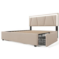POLSTERBETT aus Leinen 160x200 cm in Beige mit LED-Beleuchtung & Matratze - Beige, Textil (160/200cm) - Modfu