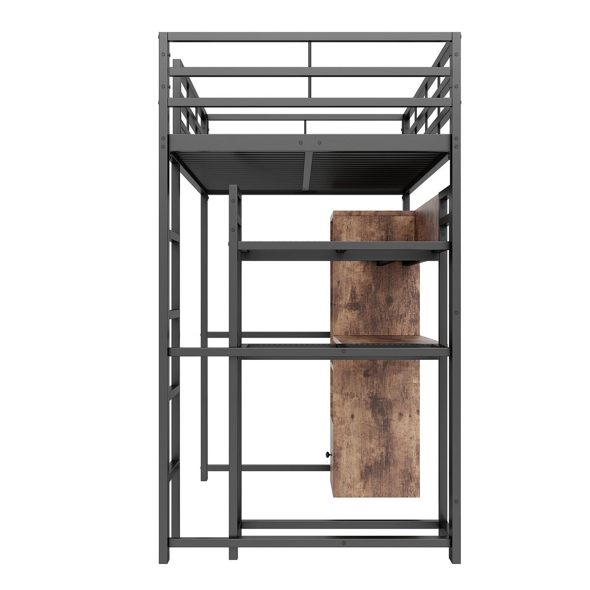 HOCHBETT 90/200 cm DE-04427, mit LED, Schreibtisch, Schublade und Regalen in Schwarz - Schwarz, Holzwerkstoff/Metall (90/200cm) - ComfortXL