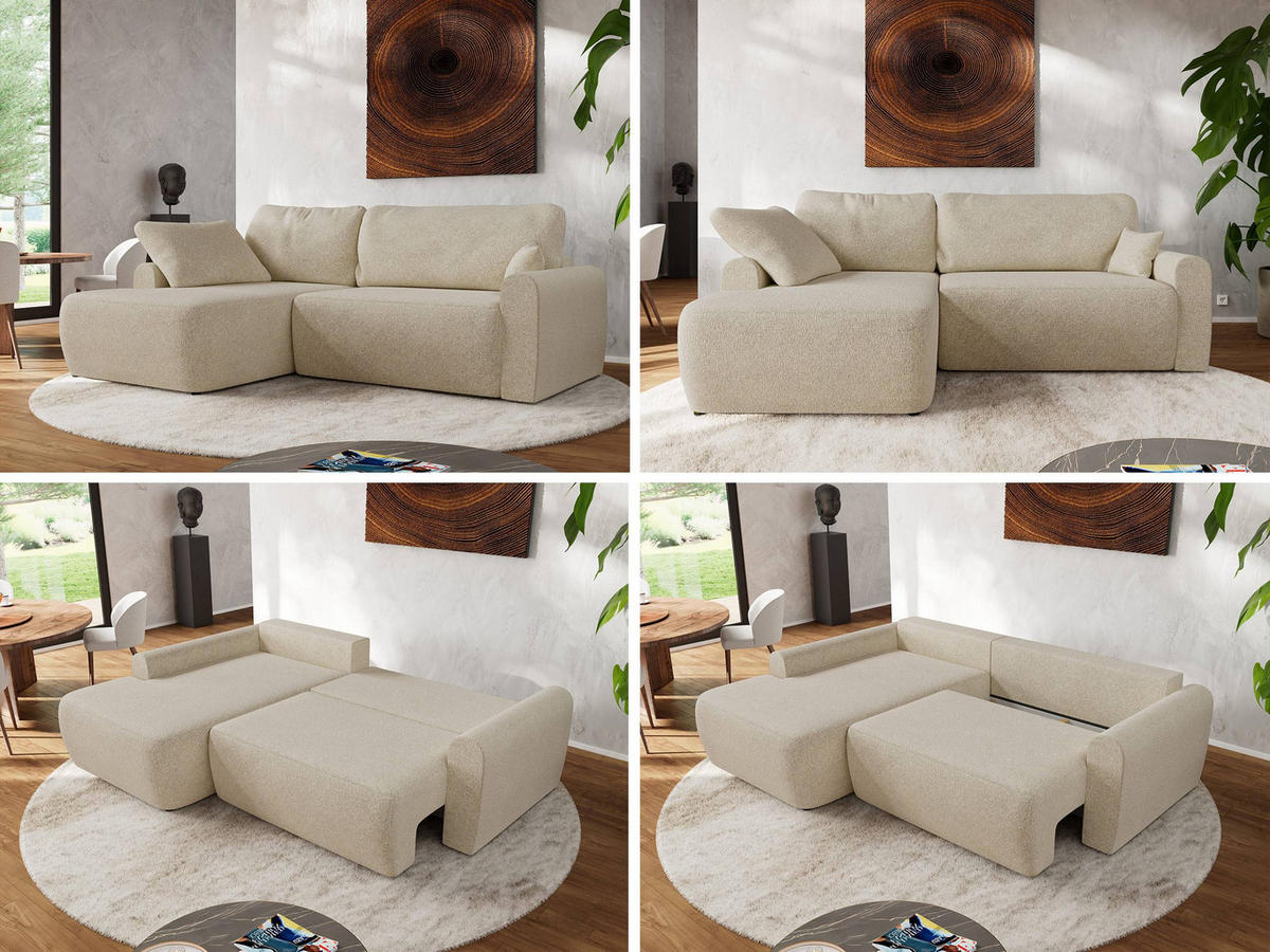 ECKSCHLAFSOFA CUBO L Creme Struktur - links - Creme/Schwarz, Kunststoff/Textil (273/187cm) - MKS