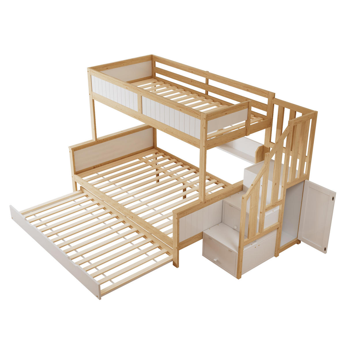 ETAGENBETT 90/200 cm + 90/190 cm + 120/200 cm Weiß, Natur - Ahornfarben/Weiß, Holz/Holzwerkstoff - Raumix