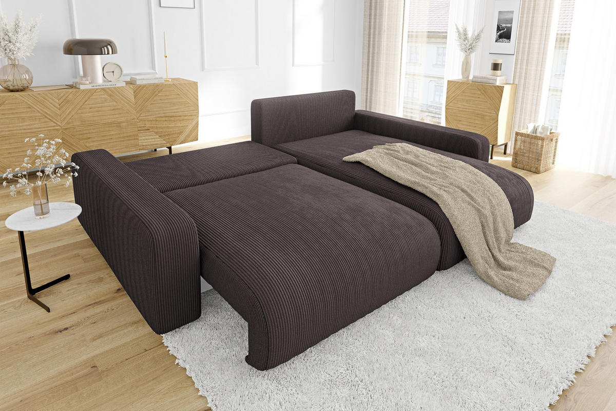 ECKSOFA Emma Dunkelbraun Cord - Ottomane rechts - Dunkelbraun, Textil (234/170cm) - S-Style Möbel