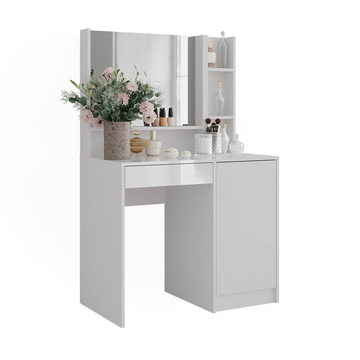 SCHMINKTISCH Sherry Weiß/Weiß Hochglanz 89.8 cm 3 Teile - Weiß Hochglanz, Holzwerkstoff (89.8/76/50.1cm) - Vicco