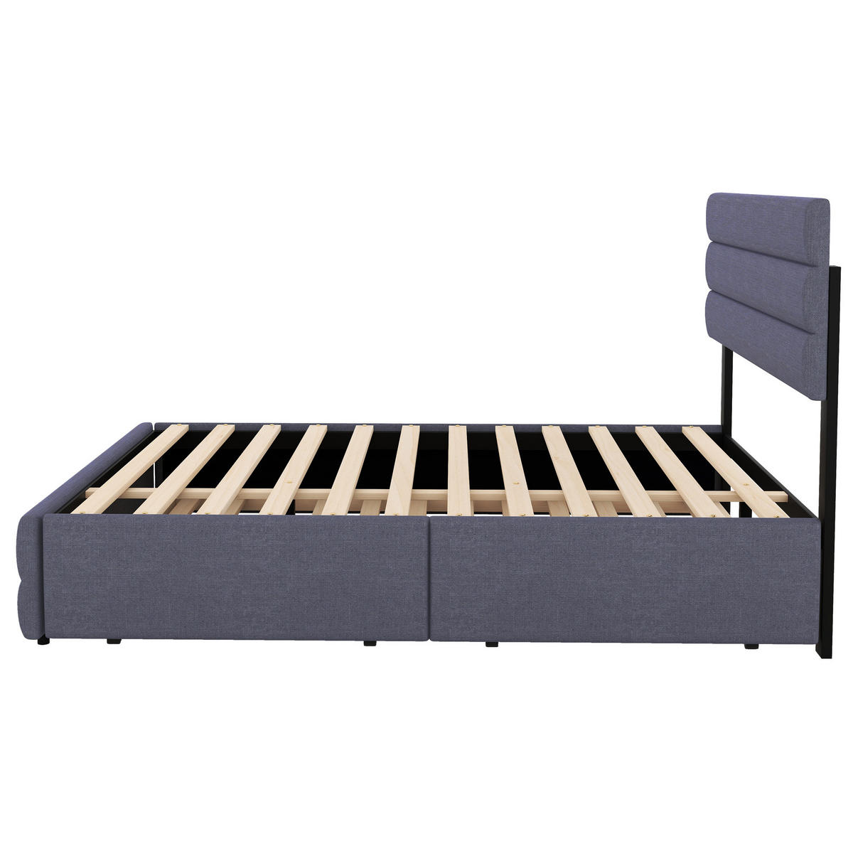 POLSTERBETT 140/200 cm grau mit Unterbett und zwei Schubladen - Grau, Textil (140/200cm) - OKWISH