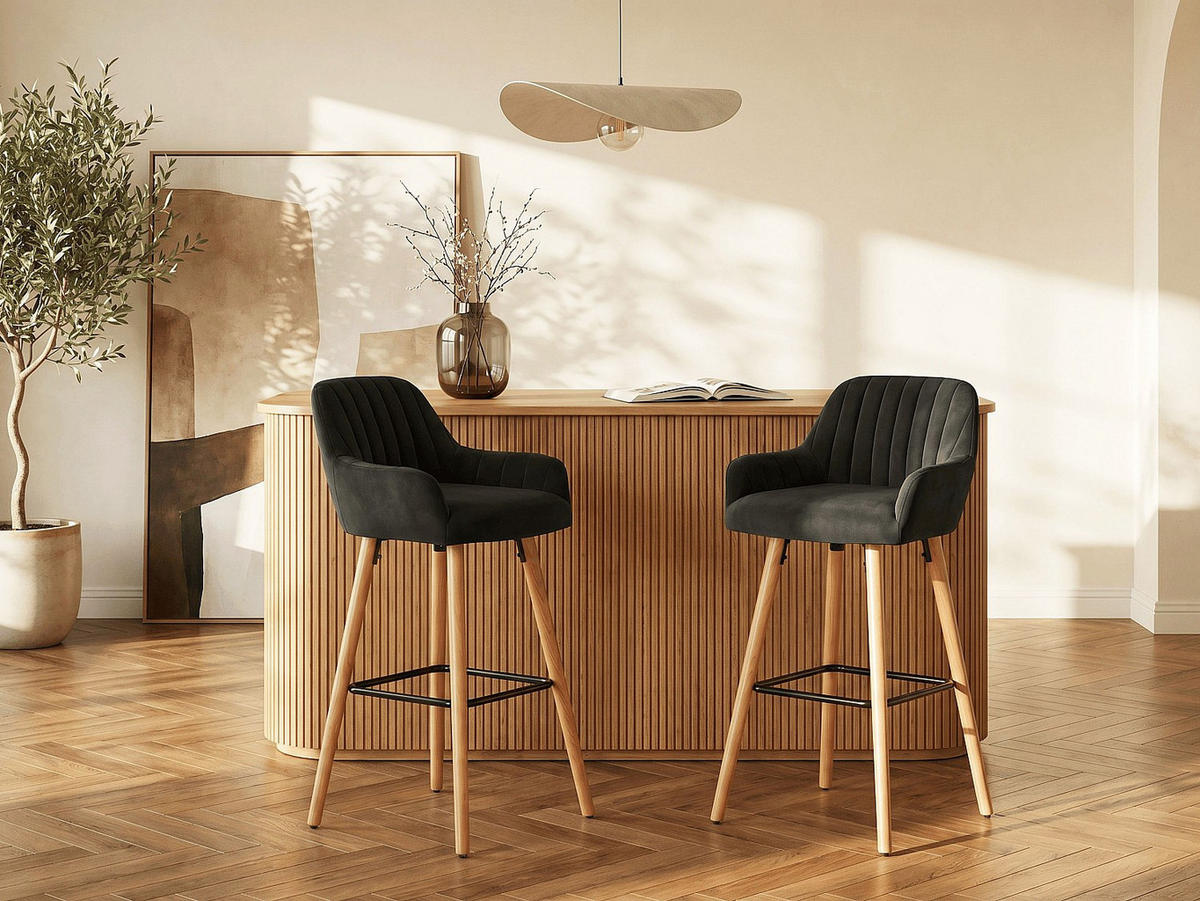 BARHOCKER - 47 cm x 52 cm - samt - schwarz Eleana - Schwarz, Textil (47/98/52cm) - Vente-Unique