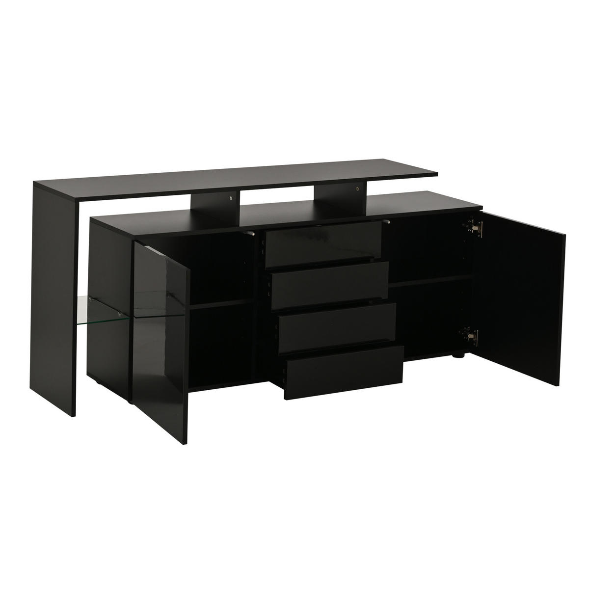SIDEBOARD mit LED 160 cm Schwarz Hochglanz - Schwarz, Holzwerkstoff (160/70/35cm) - Meubliv