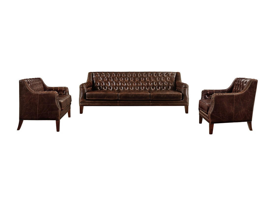 COUCHGARNITUR mit Sessel - 6 Personen - leder - schokoladenbraun Colbert - Braun, Leder/Holz (84/84/84cm) - Vente-Unique