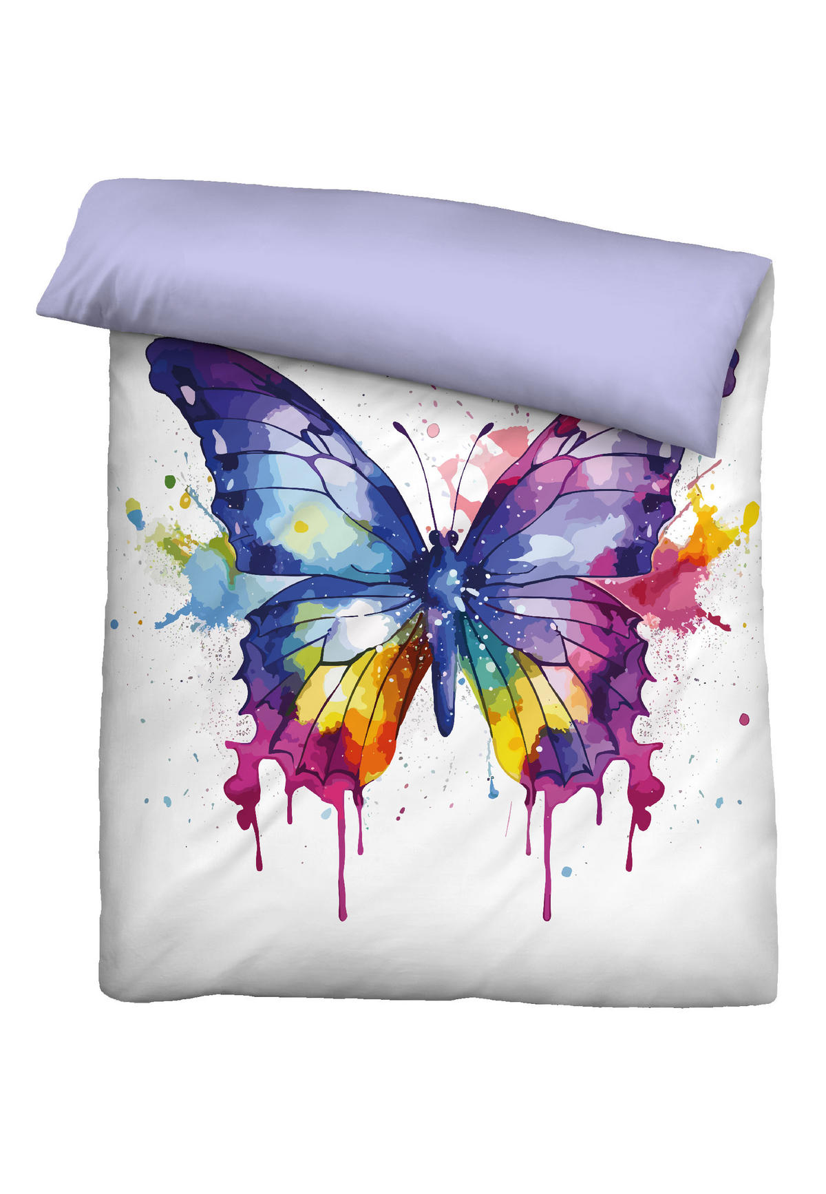 BETTWÄSCHE-GARNITUR Linon Schmetterling bunt, 155x220 cm + 80x80 cm - Multicolor, Textil (155/220cm) - biberna