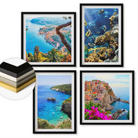 WANDBILDER 4er-Set - 50x50 cm & 40x60 cm Schwarzer Rahmen - Meerblick, farbenfrohe Häuser - Schwarz, Kunststoff (50/50cm) - ArtPrintCave