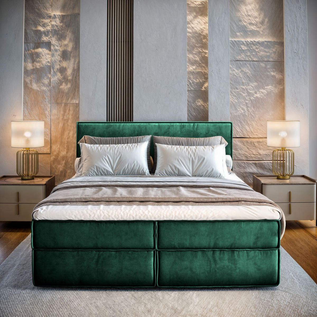 BOXBETT PELLIO 140x200 cm mit Matratze und Topper - Grün - Grün, Holz (140/200cm) - MASSENO