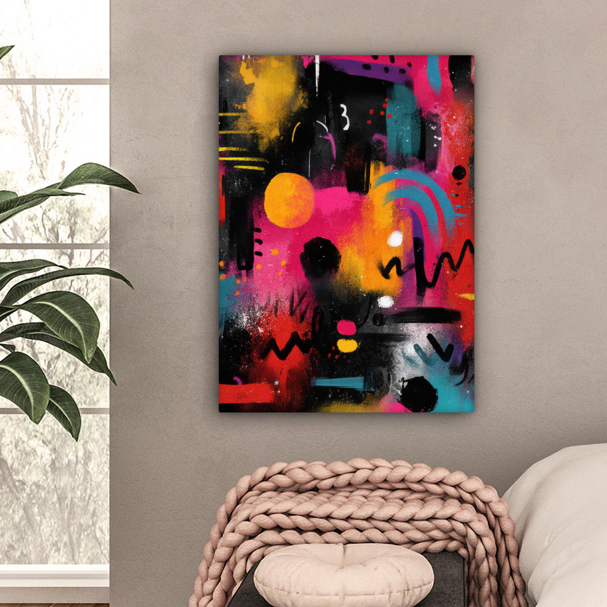 LEINWANDBILD Farbflächen - Formen - Bunt - Abstrakt Wandbild Wohnzimmer 60x80 cm - Pink, Textil (60/80cm) - MuchoWow