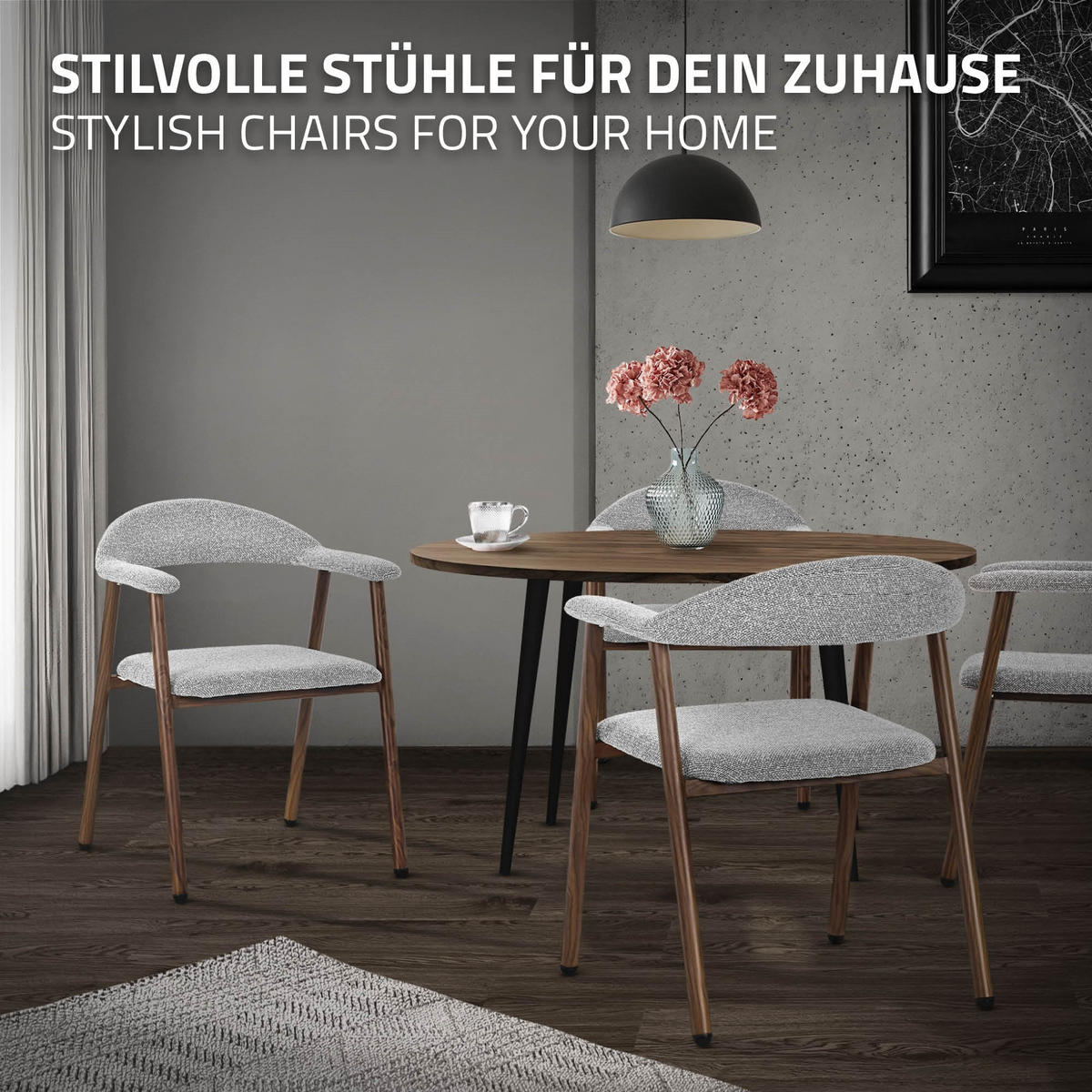 JÍDELNÍ ŽIDLE, sada 2 ks, šedé s proplétaným vzorem a ocelovou konstrukcí v imitaci dřeva - šedá/hnědá, kov/textil (59/78/61cm) - ML-DESIGN