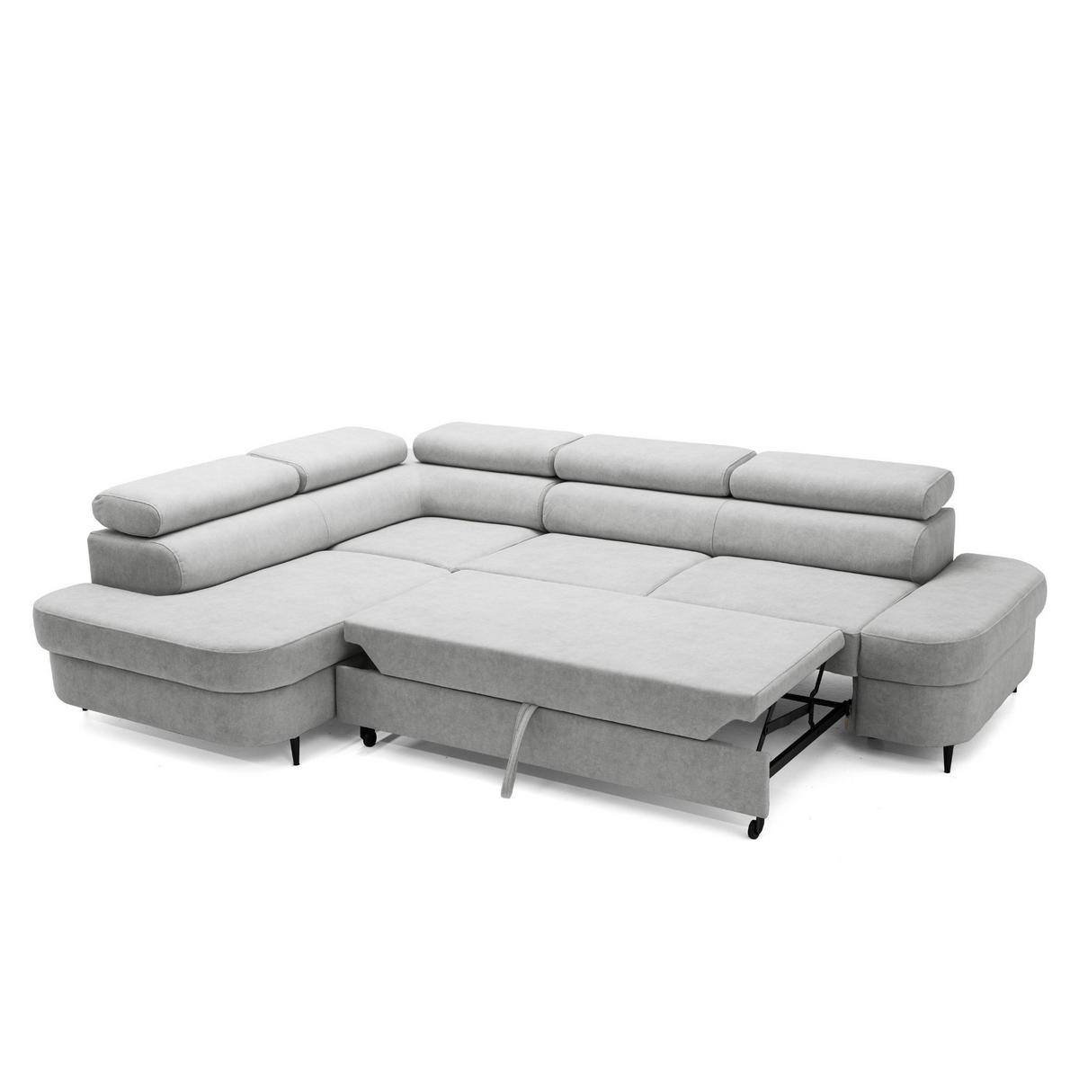 ECKSOFA PRIAM L Links mit Schlaffunktion 125x195 Velours Hellgrau - Hellgrau/Schwarz, Holz/Textil (203/275cm) - Muffo