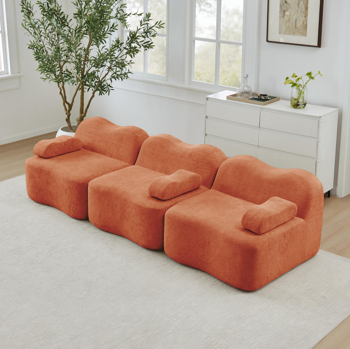 MODULARES 3-Sitzer-Sofa aus Samt mit tiefer Sitzfläche Orange - Orange, Textil (98/70/288cm) - Modenvie