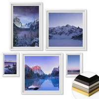 WANDBILDER 5er-Set - 50x50 cm & 20x30 cm & 40x60 cm Weißer Rahmen - Berglandschaften, Sonnenuntergang, Wasser - Weiß, Kunststoff (40/60cm) - ArtPrintCave