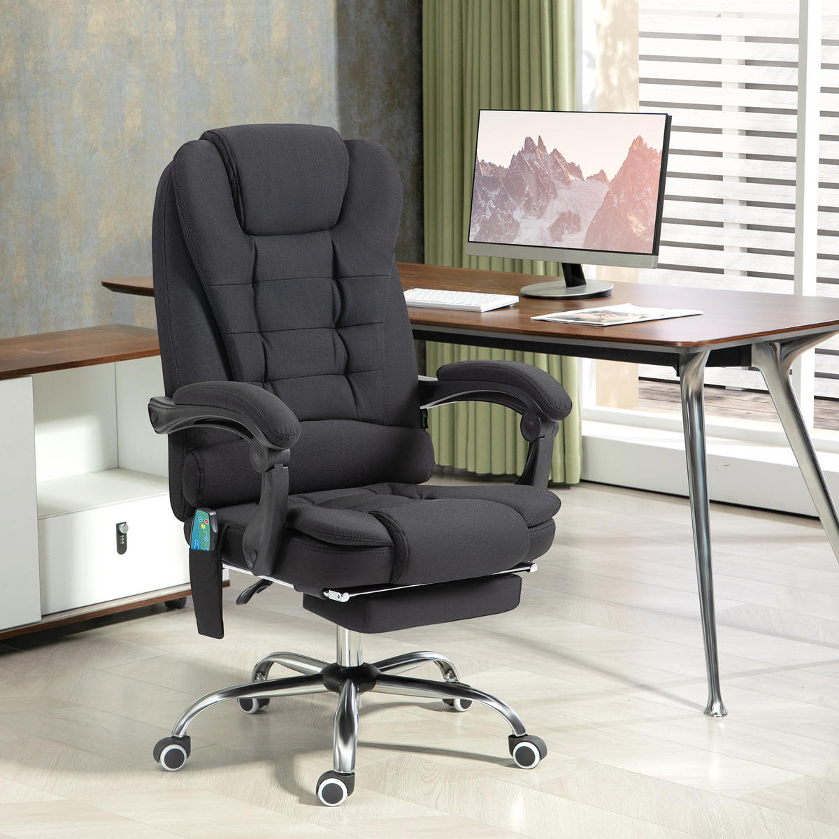 BÜROSTUHL mit Massagefunktion, Schreibtischstuhl mit Liege- & Wärmefunktion - Silberfarben/Schwarz, Kunststoff/Textil (70/119/65cm) - Vinsetto
