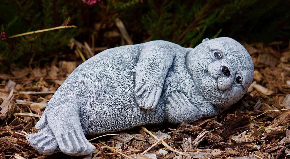 STEINFIGUR Robbe Seehund, Frostfest, massiver Steinguss - Grau, Stein (32/11/16cm) - stoneandstyle