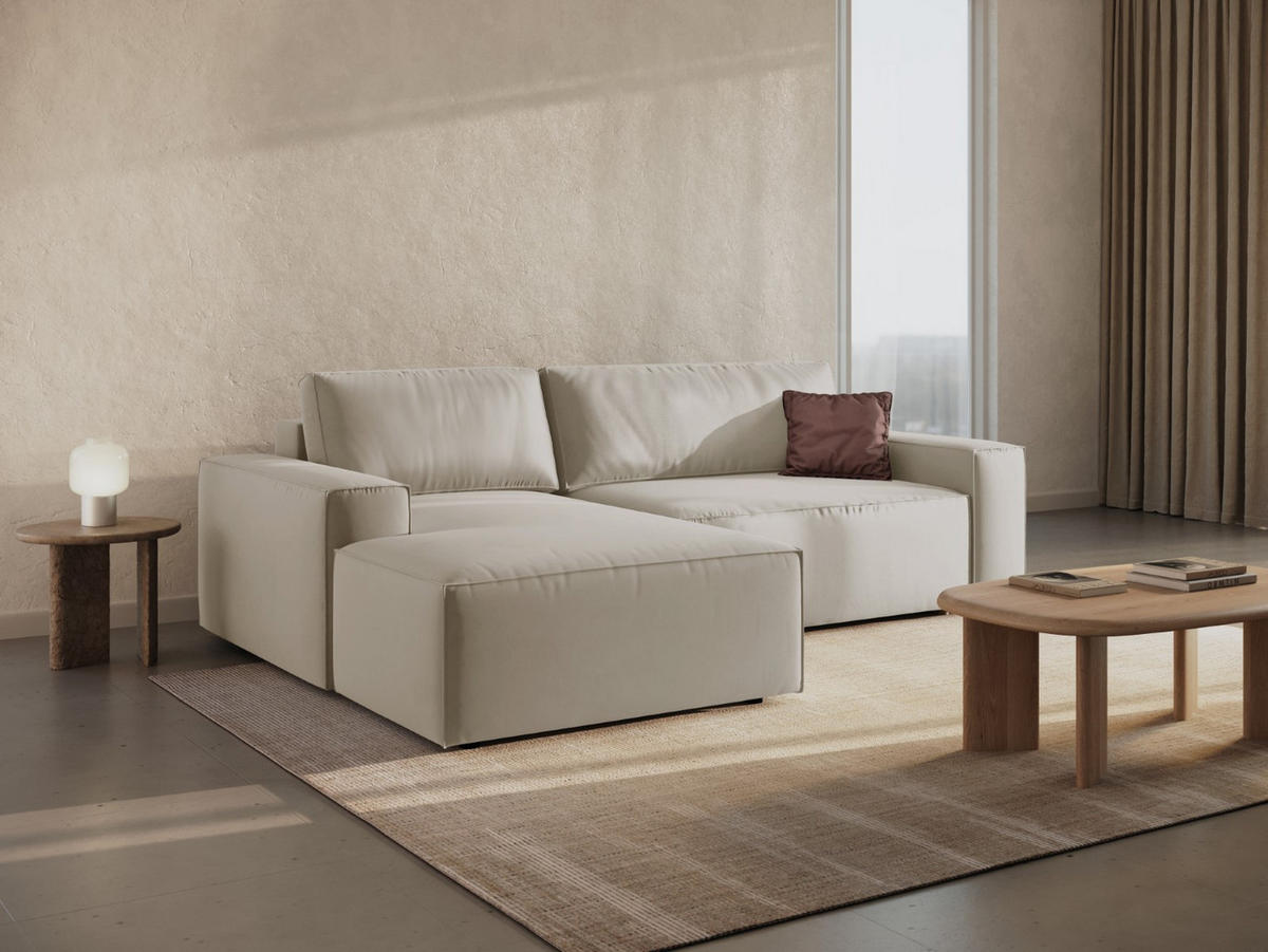ECKSOFA ausklappbar links mit Container Jodie aus Samt dunkelbeige 3 Sitzplätze - Mokka, Textil (246/151cm) - Micadoni