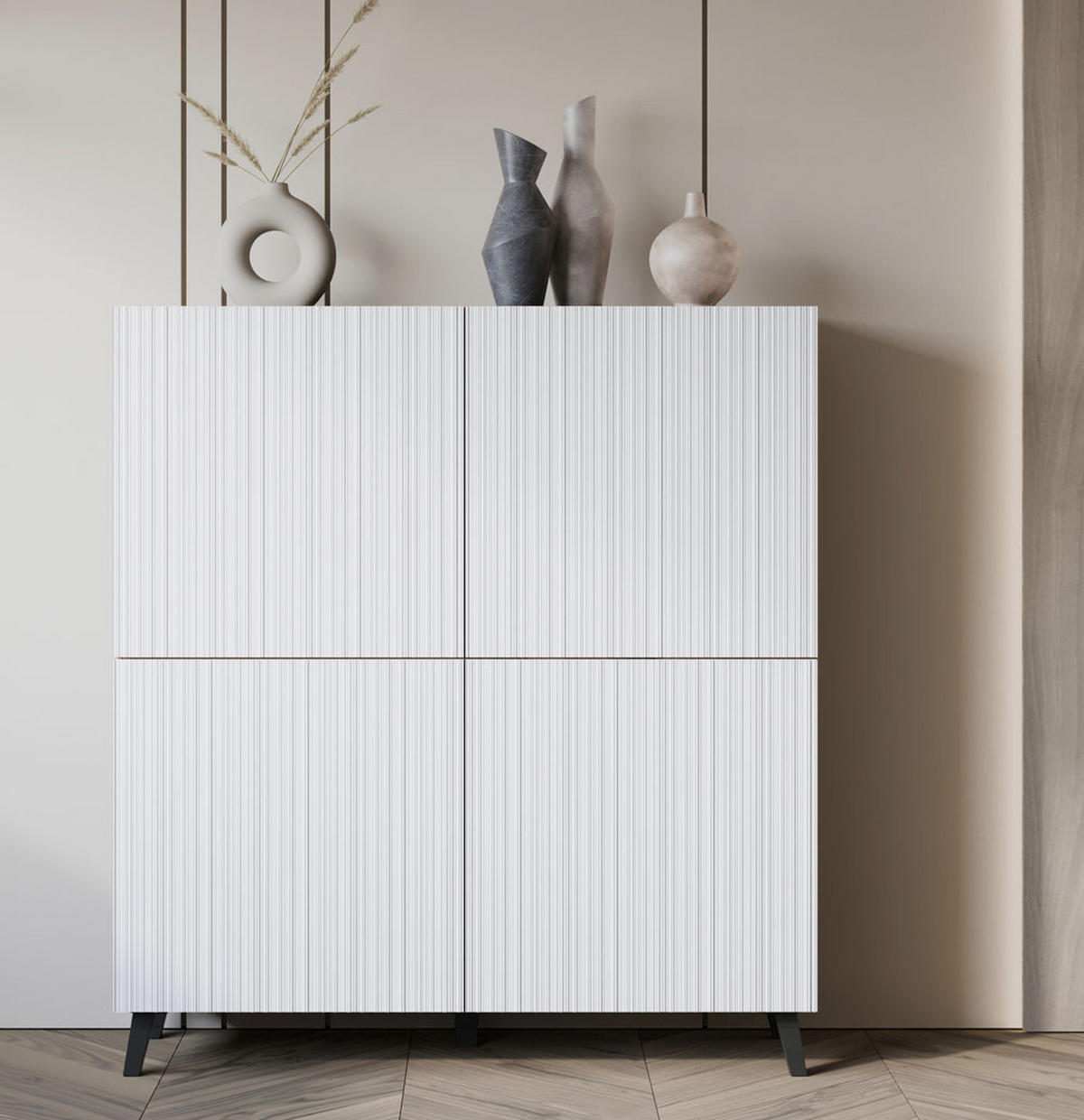 HIGHBOARD Phuket Eiche Artisan / Weiß gerillt 120 / 39 / 128 cm - Eichefarben/Schwarz, Holz/Holzwerkstoff (120/128/39cm) - Feldmann-Wohnen