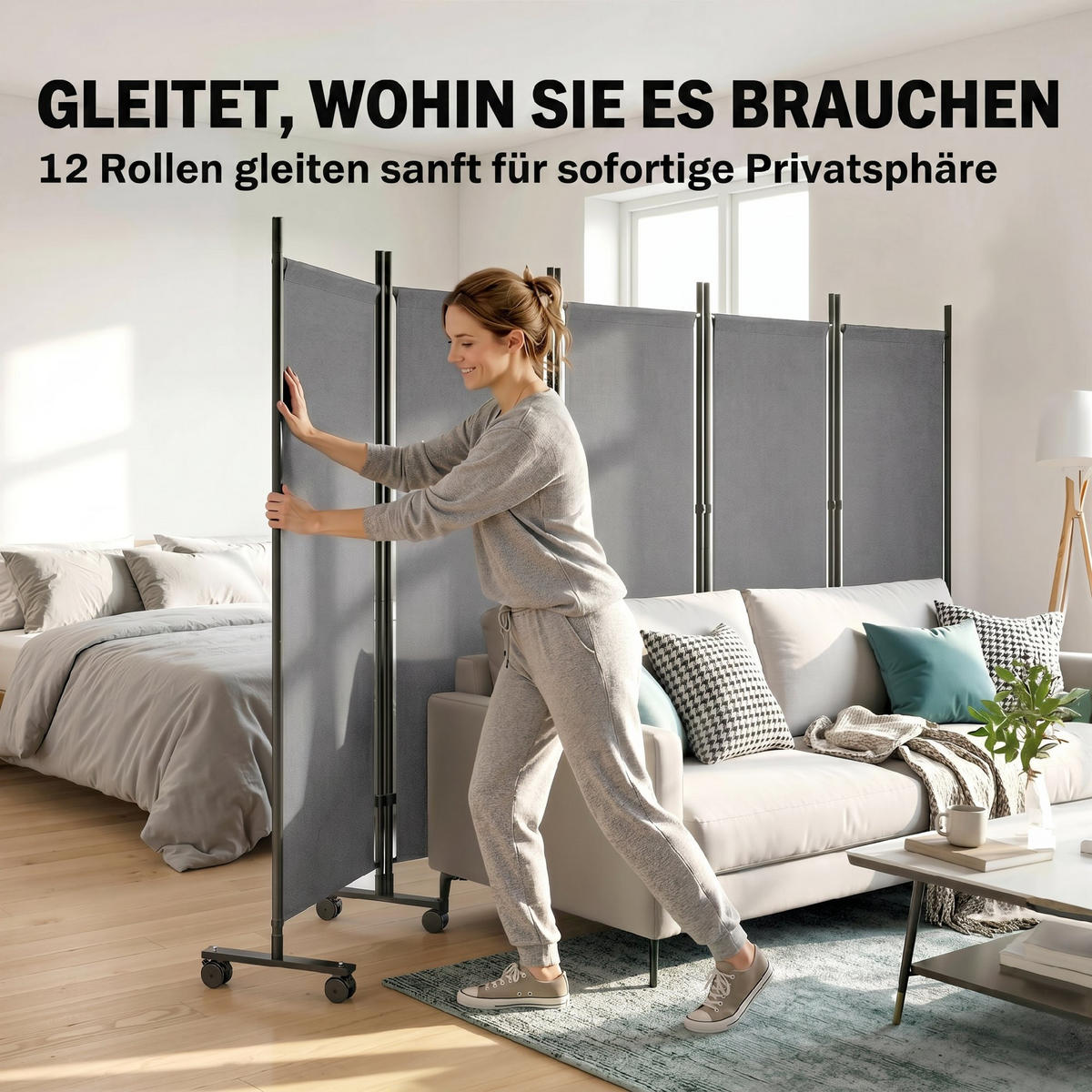 RAUMTEILER,5-TEILIG freistehend klappbar 252x40cm,dunkelgrau - Grau, Metall (252/170cm) - Vallsero