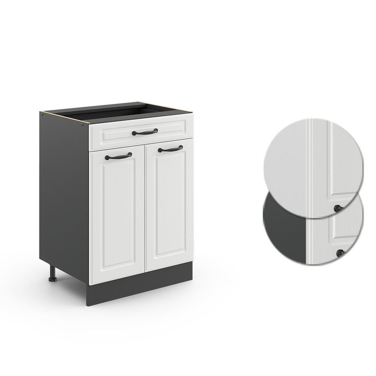KÜCHENUNTERSCHRANK R-Line Weiß Landhaus 80 cm, AP Marmor - Anthrazit/Creme, Holzwerkstoff (60/81.6/60cm) - Vicco