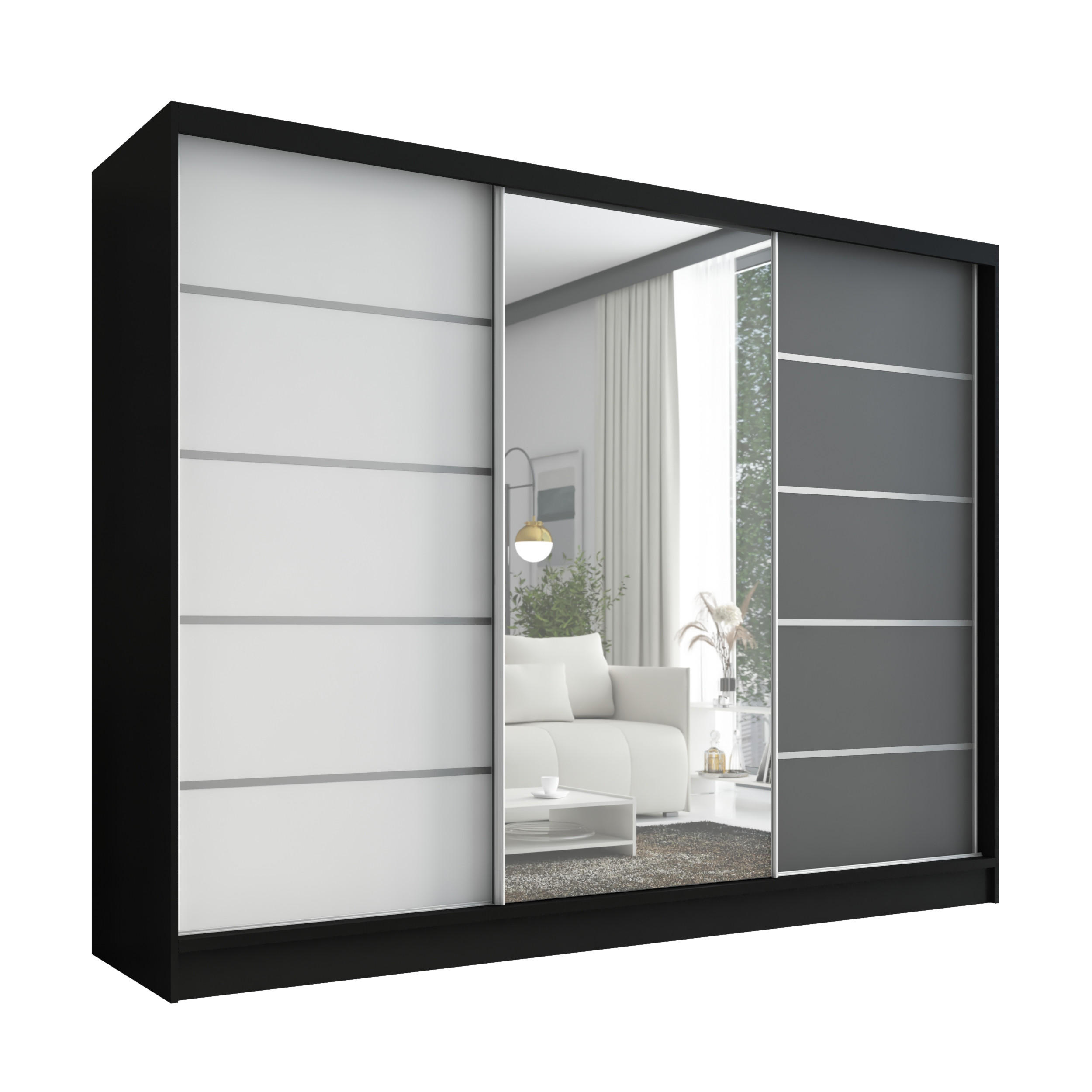 A&J MöbelLand Schwebetürenschrank Schwarz, Weiß, Graphit 200x215x60 cm