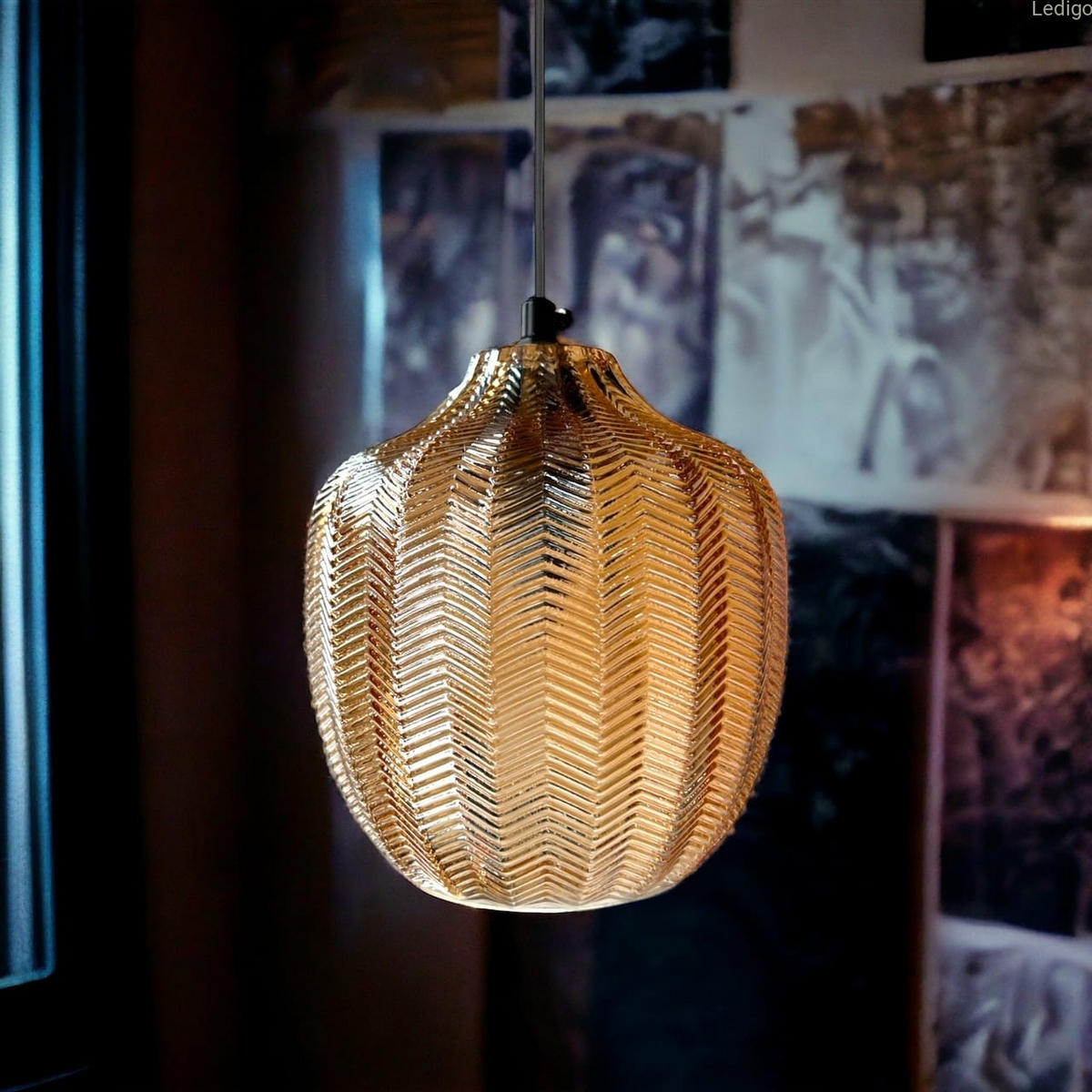 PENDELLEUCHTE Paris - Bernsteinfarben/Schwarz, Glas/Metall (14/14/120cm)