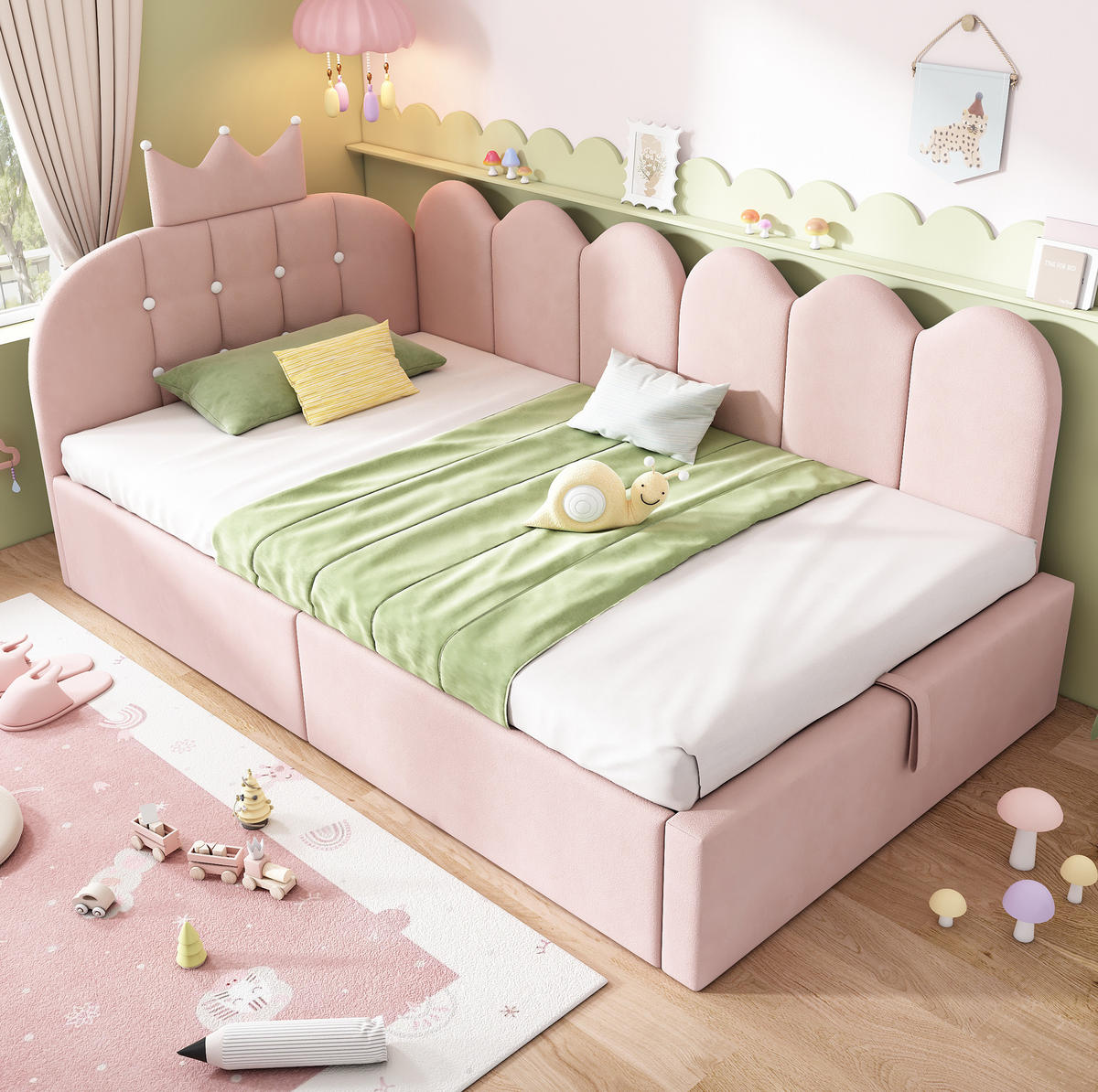 POLSTERBETT 90/200 cm Rosa aus Samt mit Stauraum - Rosa, Holz (90/200cm) - OKMYHOME