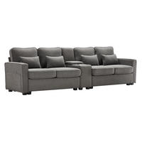 4-SITZER Sofa 290/83/88 cm Dunkelgrau aus Leinen mit USB-Anschluss und Getränkehaltern - Dunkelgrau, Textil (83/88/290cm) - OKMYHOME