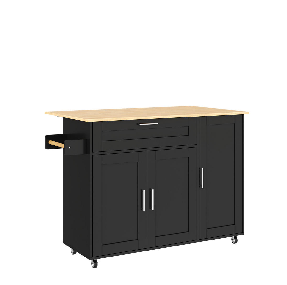 KÜCHENINSEL 132,5/44(70)/90 cm schwarz natur mit klappbarer Arbeitsplatte - Schwarz, Holzwerkstoff (132.5/90/70cm) - OKWISH
