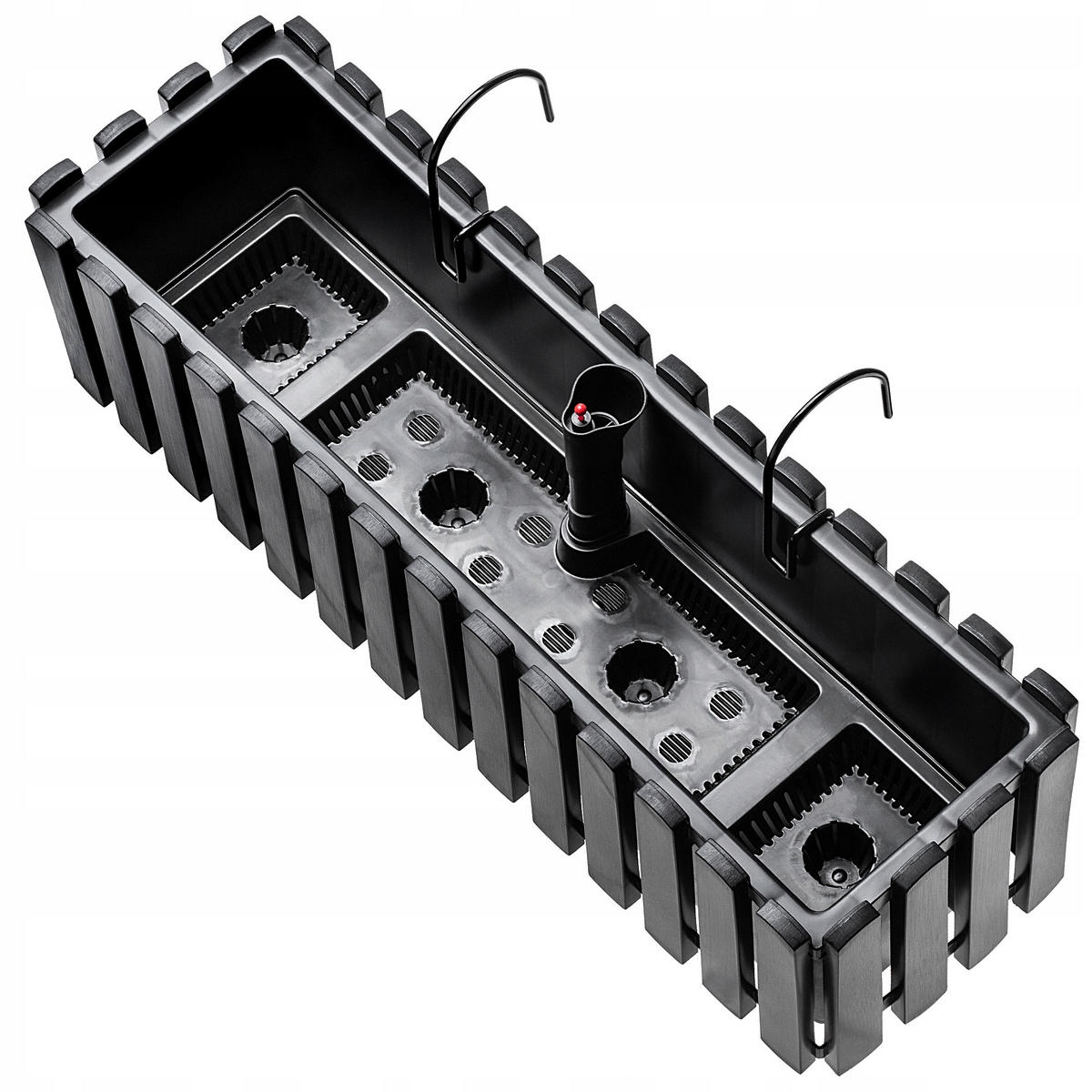 BLUMENKASTEN mit Griffen und Bewässerungssystem, 60 cm, Anthrazit - Anthrazit, Kunststoff (18/58cm) - KADAX