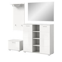 GARDEROBE Set 4-teilig weiß Hochglanz, Garderobenkombination mit viel Stauraum - Weiß Hochglanz/Silberfarben, Glas/Holzwerkstoff (180/191/37cm) - Inn.Furn