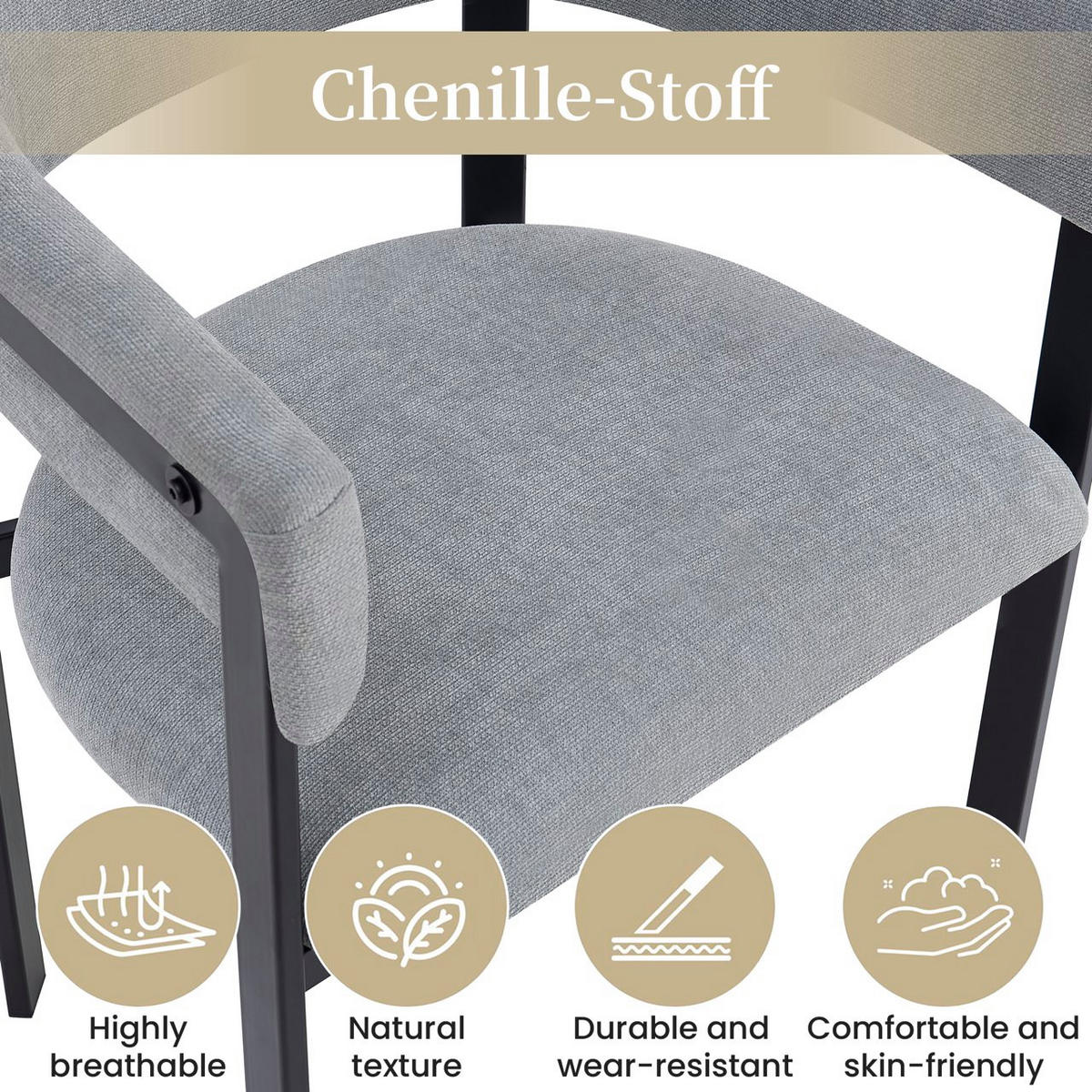 ESSZIMMERSTÜHLE 2er-Set Chenille Rückenlehne Grau - Grau, Textil (61/76/50cm) - FLIEKS
