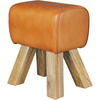SITZHOCKER Retro Landhaus Holzbeine, Braun 40x30x47 cm - Braun, Mangoholz/Leder (40/47/30cm) - KADIMA DESIGN