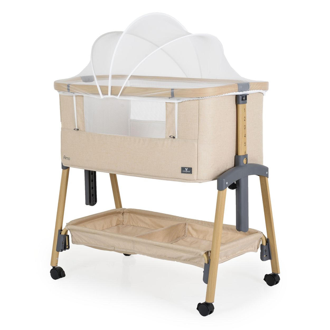 BEISTELLBETT Amo beige 80 x 48 cm, 7 Höhenpositionen, Anti-Reflux, Moskitonetz, Matratze - Beige, Metall (48/80cm) - Cangaroo