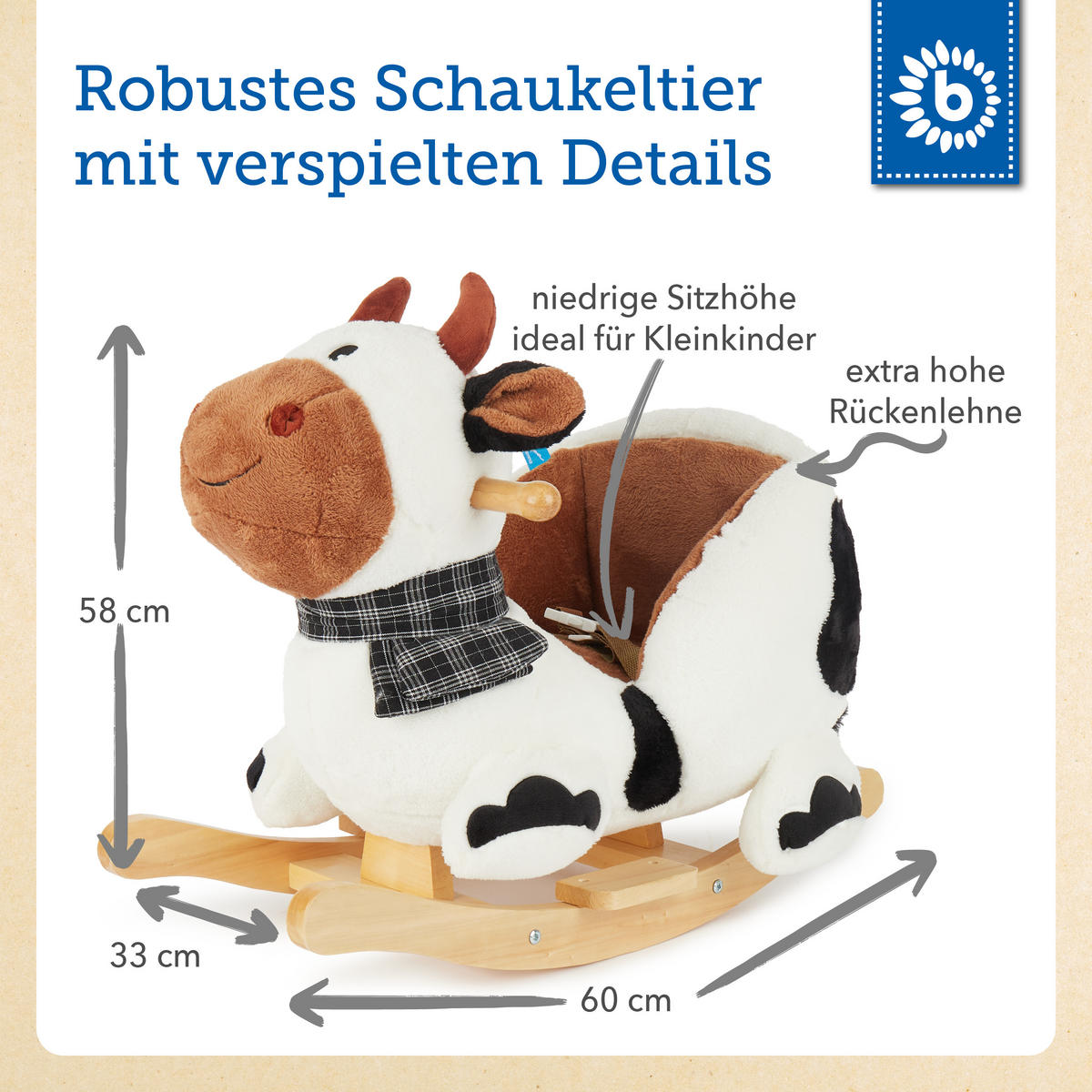 SCHAUKELTIER Plüsch Schaukelpferd - Schwarz/Weiß, Textil (60/51/35cm) - Bieco Spielwaren