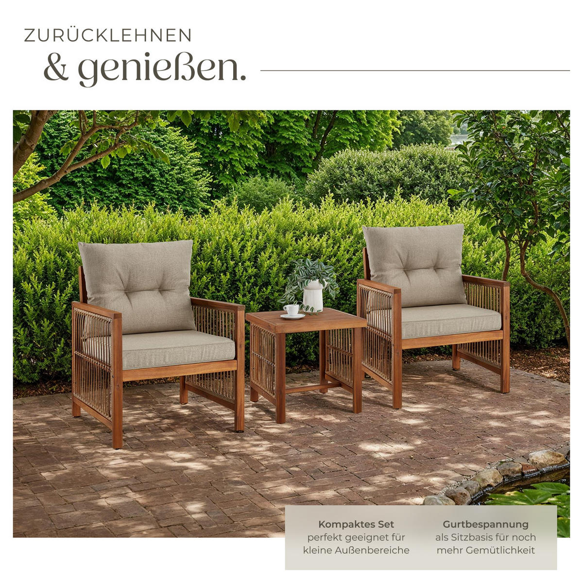 LOUNGE-SET Eivissa,Sessel mit je 2 höhenverstellbaren Kunststofffüßen,natur - Naturfarben, Holz/Kunststoff - tectake