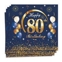 SERVIETTEN 20 Stück 80. Geburtstag Blau Gold 16.5 cm - Blau, Papier (16.5/16.5cm)