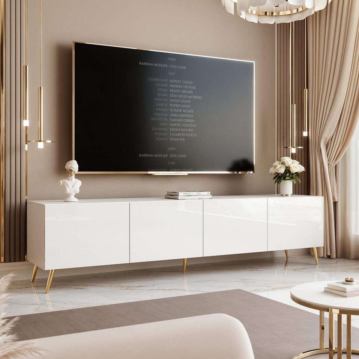 TV-LOWBOARD ANGEL Weiß glänzend stehend mit LED-Beleuchtung 200 cm - Weiß, Holzwerkstoff (200/49/40cm) - Idohome