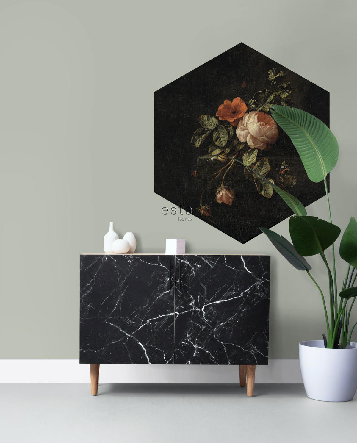WANDTATTOO Blumenstillleben 140 x 161 cm - Schwarz, Papier (140/161/161cm) - ESTAhome