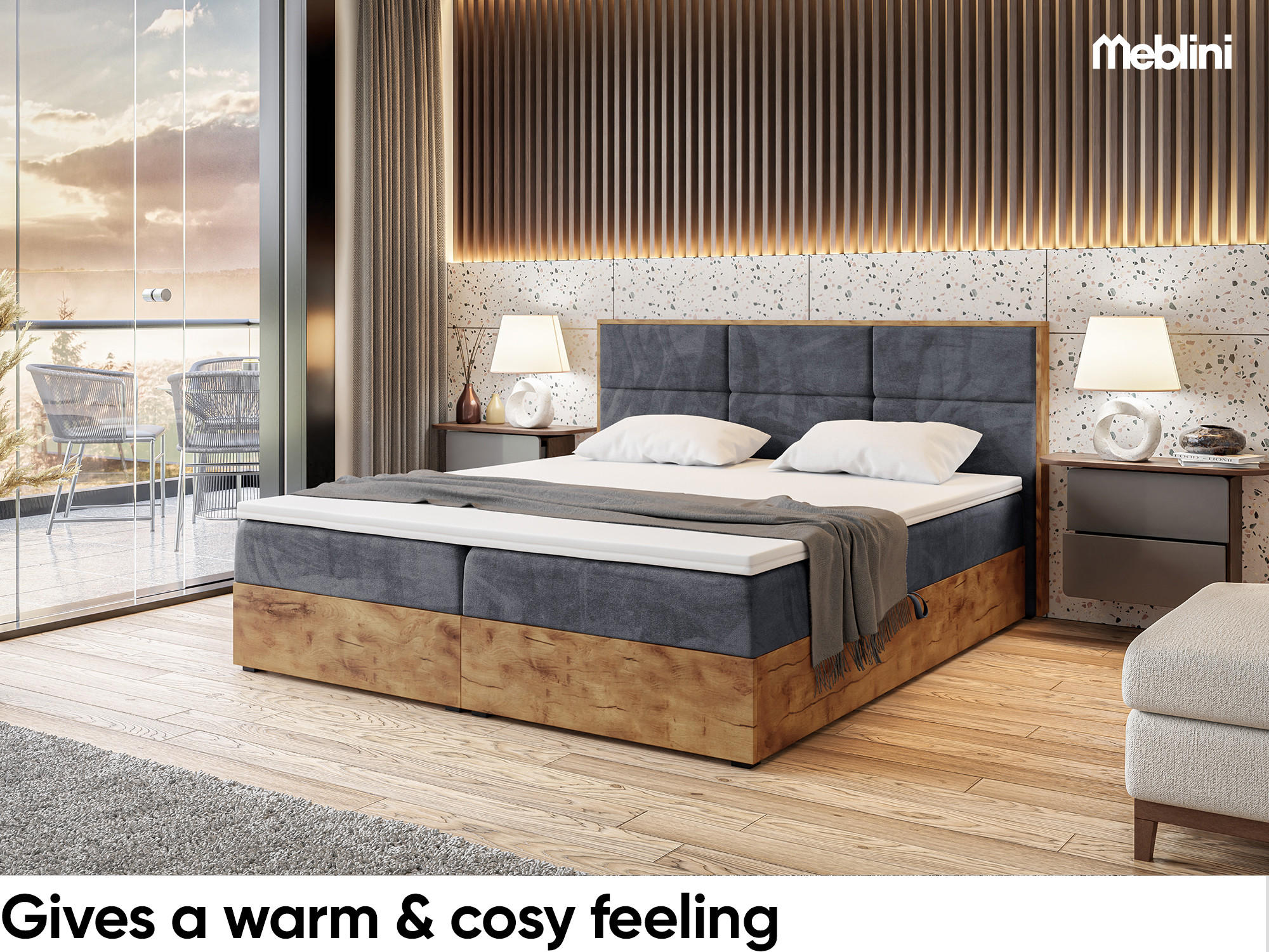 BOXBETT Lofty 2 - Dunkelgrau/Schwarz, Holzwerkstoff/Textil (200/200cm) - Meblini