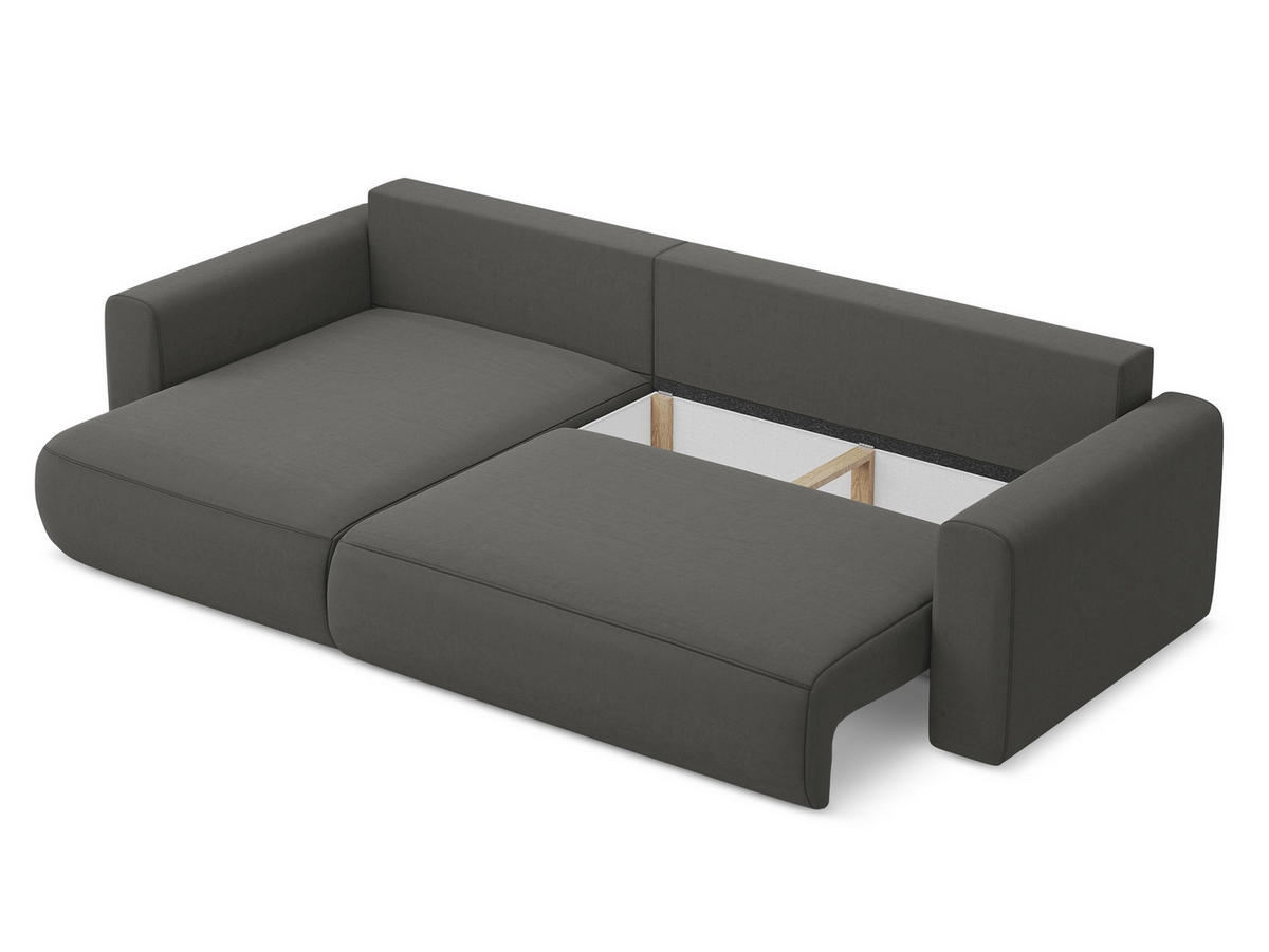 ECKSOFA mit Schlaffunktion Samt Stoff Grau - Dunkelgrau/Schwarz, Kunststoff/Textil (149/278cm) - Makamii