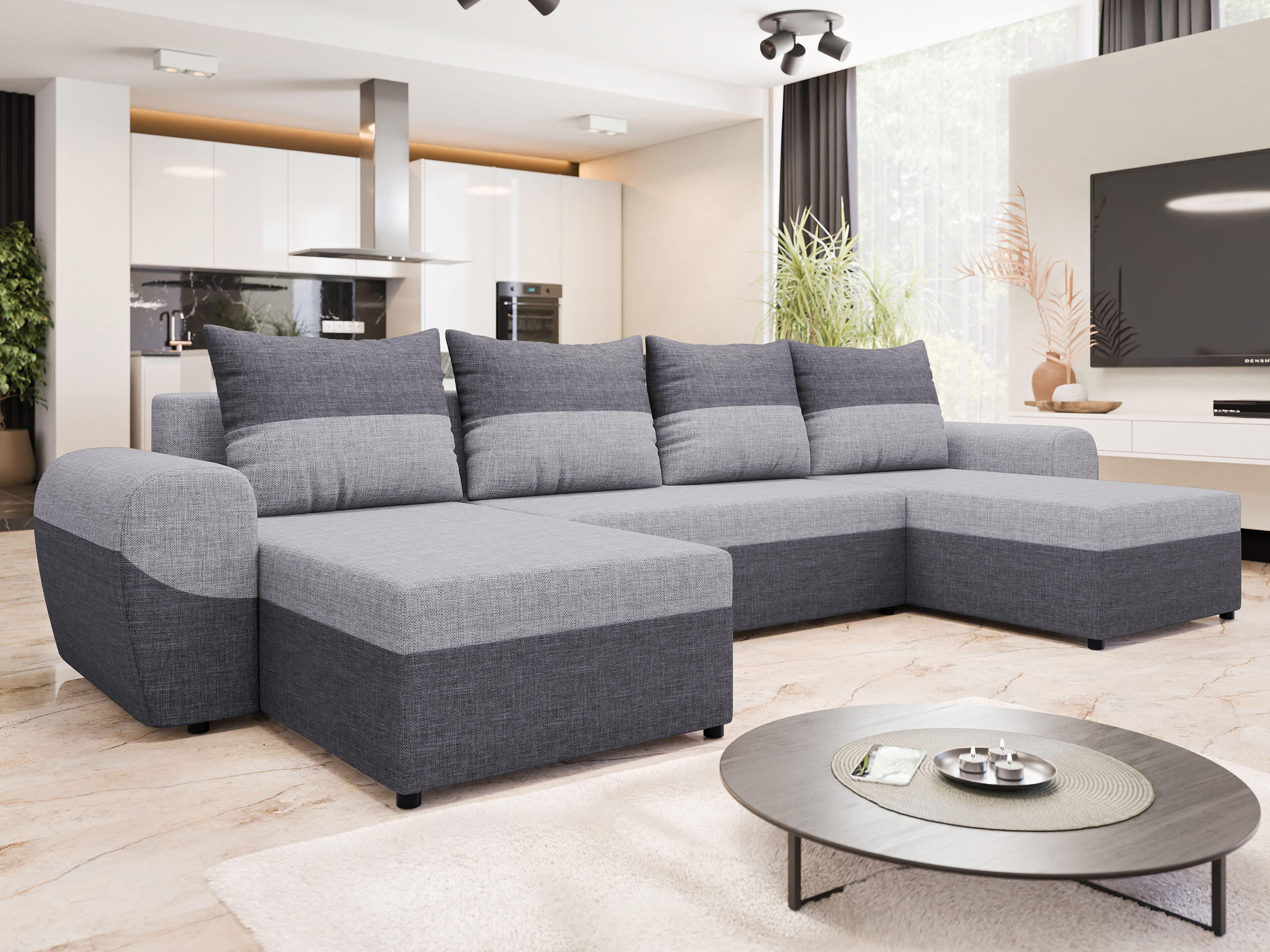 WOHNLANDSCHAFT Mader U - Dunkelgrau/Schwarz, Holz/Kunststoff (330/86/140cm) - MIRJAN24