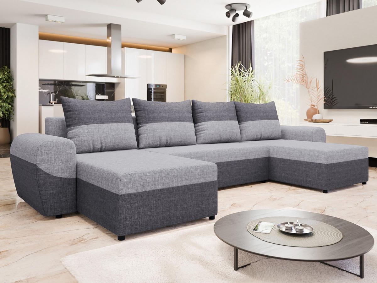 WOHNLANDSCHAFT Mader U - Dunkelgrau/Schwarz, Holz/Kunststoff (330/86/140cm) - MIRJAN24