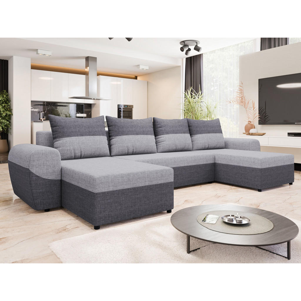 Thumbnail - Mirjan24 Wohnlandschaft, Dunkelgrau, Grau, Textil, 6-Sitzer, U-Form,Rechteckig, rund, 330x86x140 cm, Wohnzimmer, Sofas &...